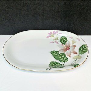 Yamaka (Newcrest) Hibiscus 12⅞" Oval Serving Platter Occupied Japan Gold Trim